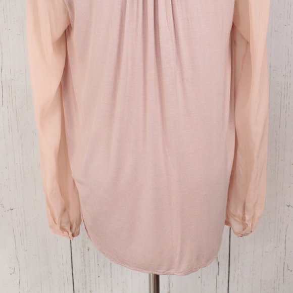 Anthropologie Tiny Chiffon Sheer Long Sleeve Top Pink XS - Picture 9 of 13